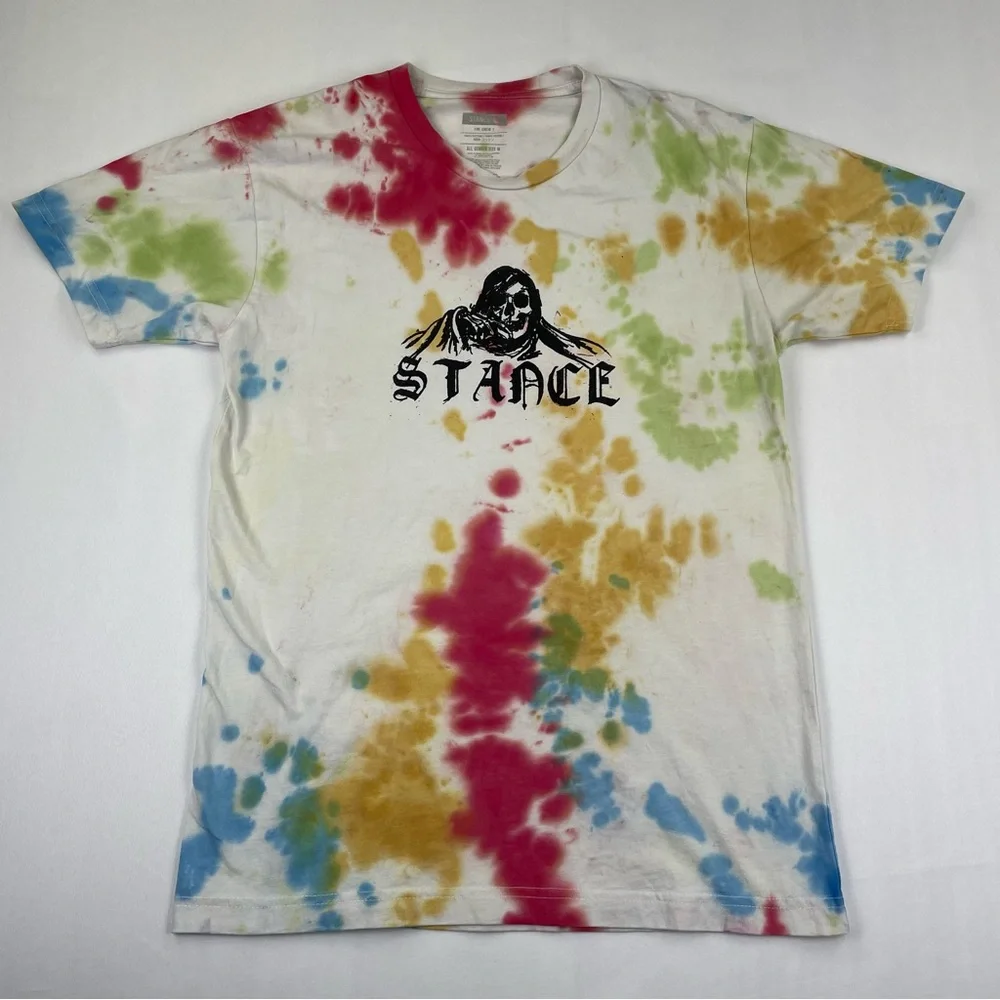 STANCE The Crew T Shirt Size M Grim Reaper Tie Dye Crew Graphic Tee White - Picture 1 of 5
